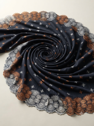 Cotton Ornament embroidery fabric-Black