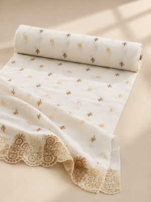 Cotton Ornament embroidery fabric-Cream