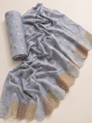 Cotton Ornament embroidery fabric-Grey