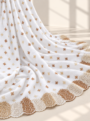 Cotton Ornament embroidery fabric-White