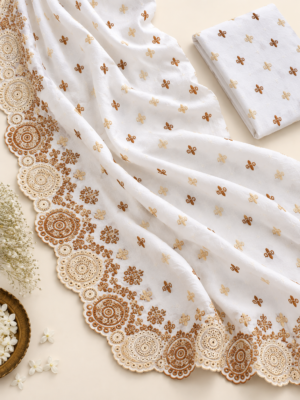 Cotton Ornament embroidery fabric-White