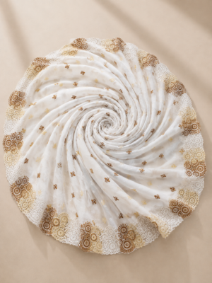 Cotton Ornament embroidery fabric-White