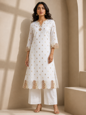 Cotton Ornament embroidery fabric-White