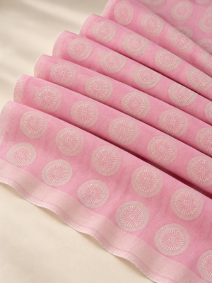 Premium Pink Jacquard Dobby Fabric with Floral Butti Motifs