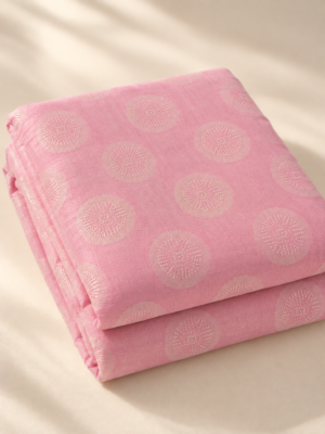 Premium Pink Jacquard Dobby Fabric with Floral Butti Motifs