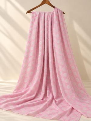 Premium Pink Jacquard Dobby Fabric with Floral Butti Motifs