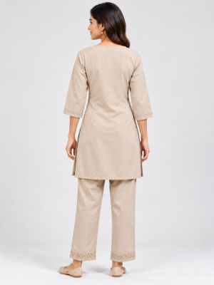 Women’s Solid Light Brown Straight Short Kurta with Pant Set