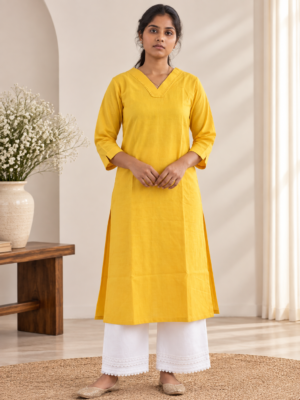 Mustard Yellow V-Neck Straight Kurti