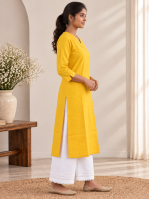 Mustard Yellow V-Neck Straight Kurti