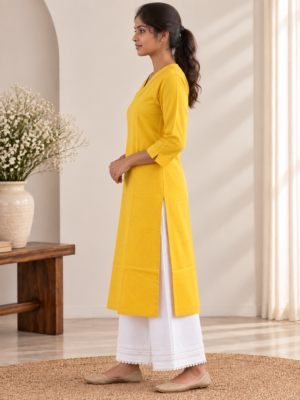 Mustard Yellow V-Neck Straight Kurti