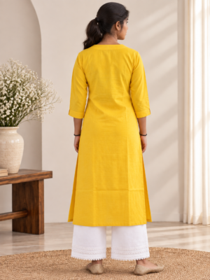 Mustard Yellow V-Neck Straight Kurti