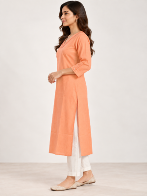 Peach V-Neck Straight Kurti