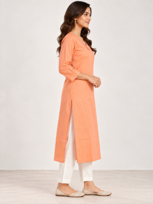 Peach V-Neck Straight Kurti