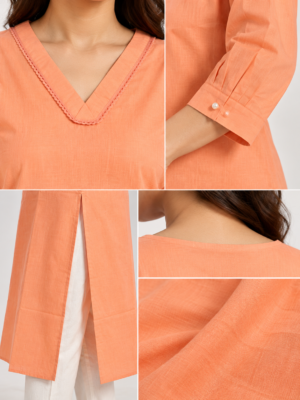 Peach V-Neck Straight Kurti