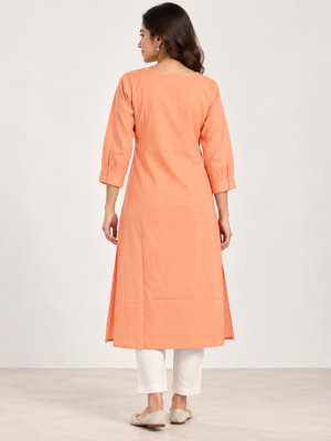 Peach V-Neck Straight Kurti
