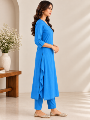 Women's Royal Blue Embroidered Kurta Pant Set
