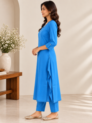 Women's Royal Blue Embroidered Kurta Pant Set