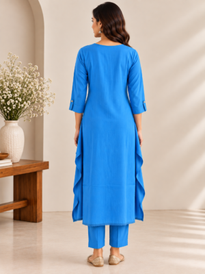 Women's Royal Blue Embroidered Kurta Pant Set