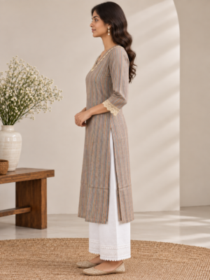 Women's V-Neck Multicolor Striped Kurti
