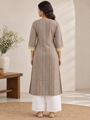 Women's V-Neck Multicolor Striped Kurti