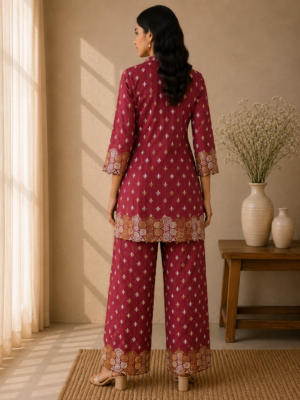 Maroon Ornament Embroidered Co-ord Set