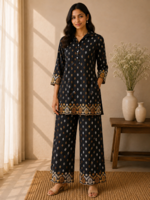 Black Ornament Embroidered Co-ord Set