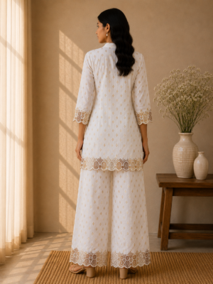 White Ornament Embroidered Co-ord Set