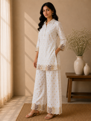 White Ornament Embroidered Co-ord Set