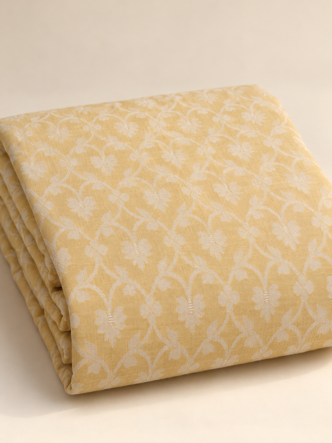 Premium Mustard Yellow Floral Jacquard Dobby Fabric