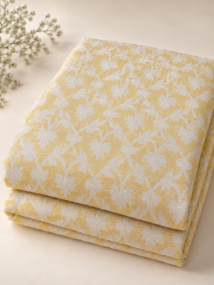 Premium Mustard Yellow Floral Jacquard Dobby Fabric
