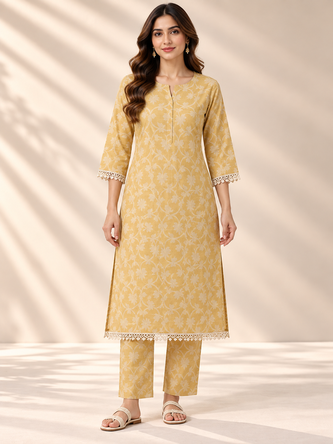 Premium Mustard Yellow Floral Jacquard Dobby Fabric - Image 2