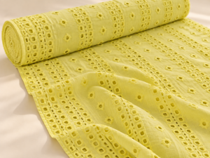 Lemon Yellow Eyelet Embroidered Georgette Fabric