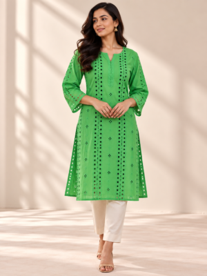 Green Eyelet Embroidered Georgette Fabric