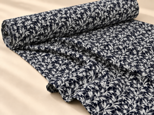 Premium Navy Blue Botanical Embroidered Fabric