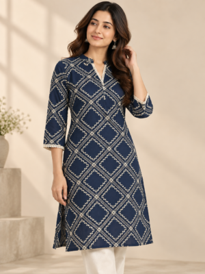Navy Blue Embroidered Diamond Pattern Fabric