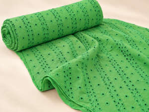 Green Eyelet Embroidered Georgette Fabric