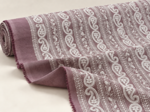 Premium Mauve Cotton Fabric with White Embroidered Paisley Design