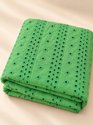 Green Eyelet Embroidered Georgette Fabric