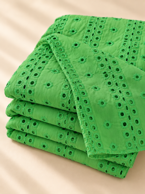 Green Eyelet Embroidered Georgette Fabric