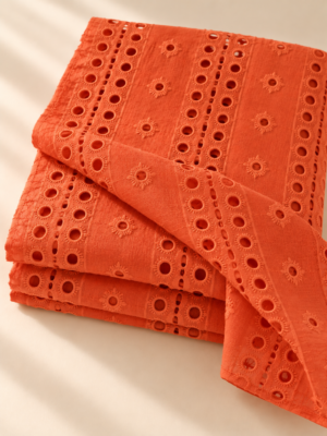 Warm Orange Eyelet Embroidered Georgette Fabric