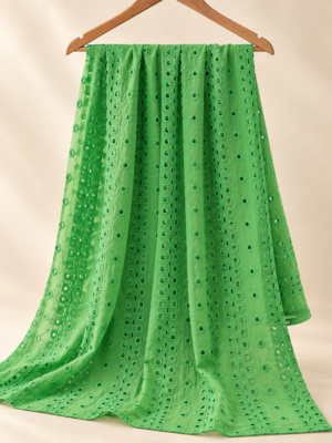 Green Eyelet Embroidered Georgette Fabric