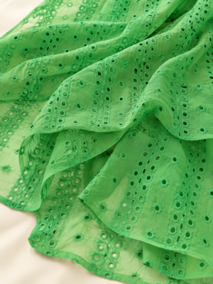 Green Eyelet Embroidered Georgette Fabric