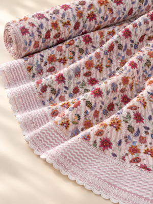 Multicolour Floral Printed Fabric with Zigzag Scalloped Border