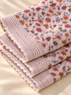 Multicolour Floral Printed Fabric with Zigzag Scalloped Border