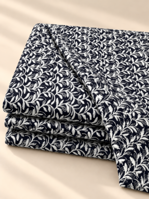 Premium Navy Blue Botanical Embroidered Fabric