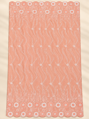 Peach P.C Voile Embroidered Fabric with Double Floral Scalloped Border
