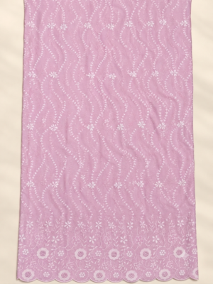 Pink P.C Voile Embroidered Fabric with Double Floral Scalloped Border