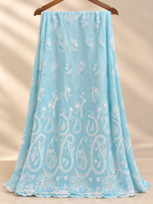 Blue Floral & Paisley Embroidered P.C Voile Fabric