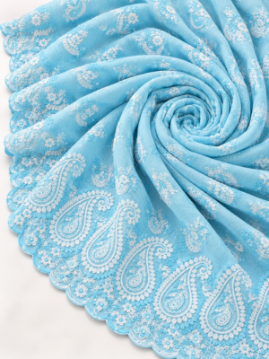 Blue Floral & Paisley Embroidered P.C Voile Fabric