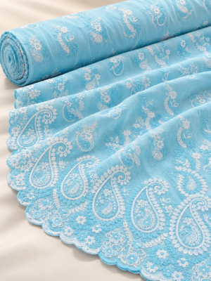 Blue Floral & Paisley Embroidered P.C Voile Fabric